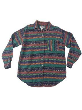 Vintage 1990's Angelique M Top Flannel Southwestern Button-Up Shirt 100% Cotton